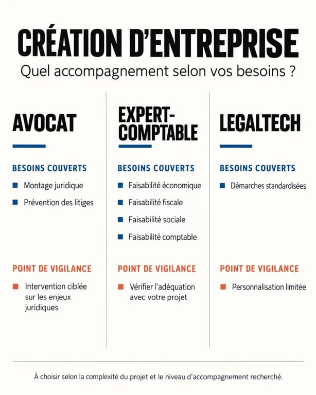 Avocat création entreprise : comparaison avec l’expert-comptable et la legaltech