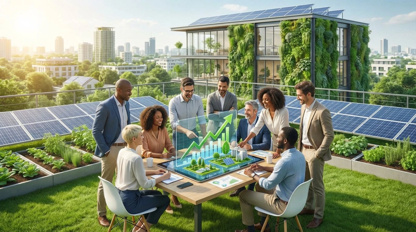Bureaux d'entreprise technologique avec mur végétal
