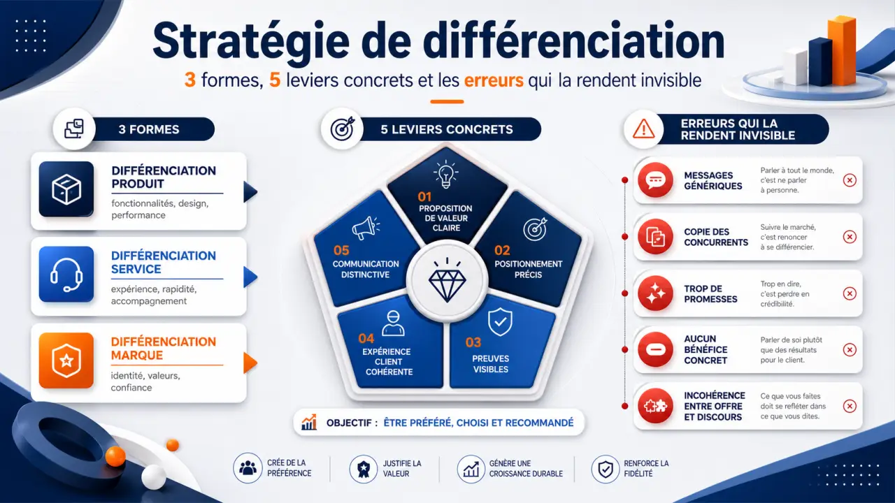 3 formes de stratégie de différenciation, 5 leviers concrets et les erreurs qui la rendent invisible