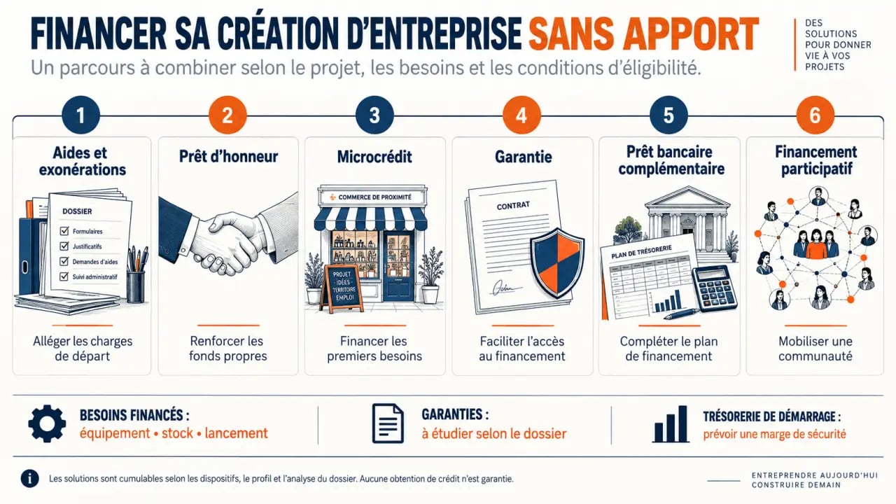 Prêt création entreprise sans apport : parcours des solutions de financement