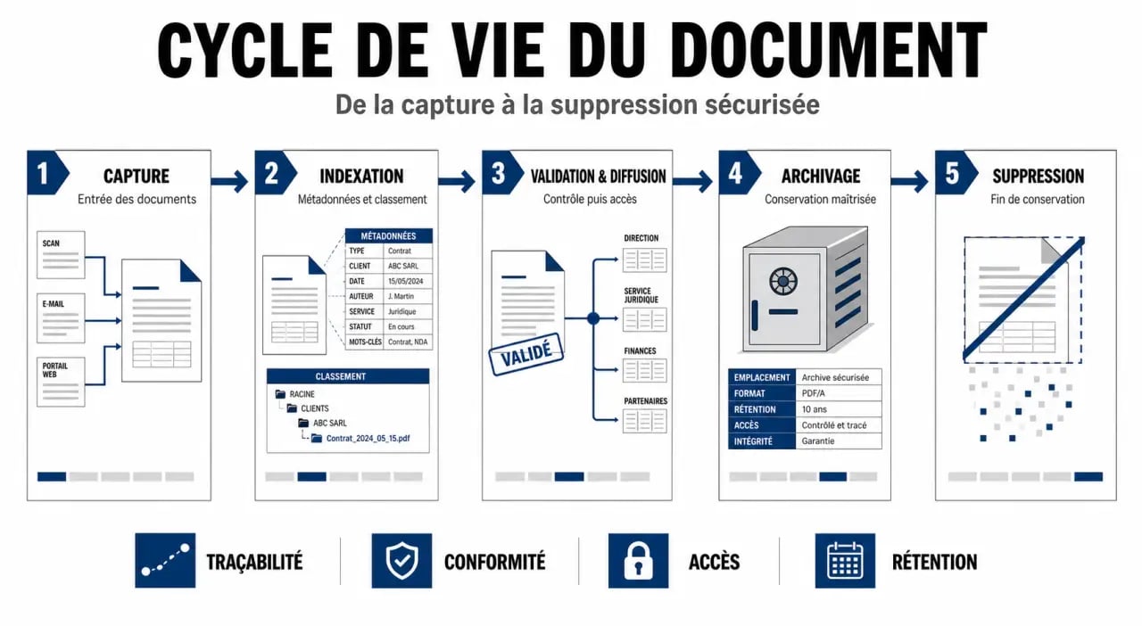 Gestion documentaire entreprise : cycle de vie d’un document de la capture à l’archivage