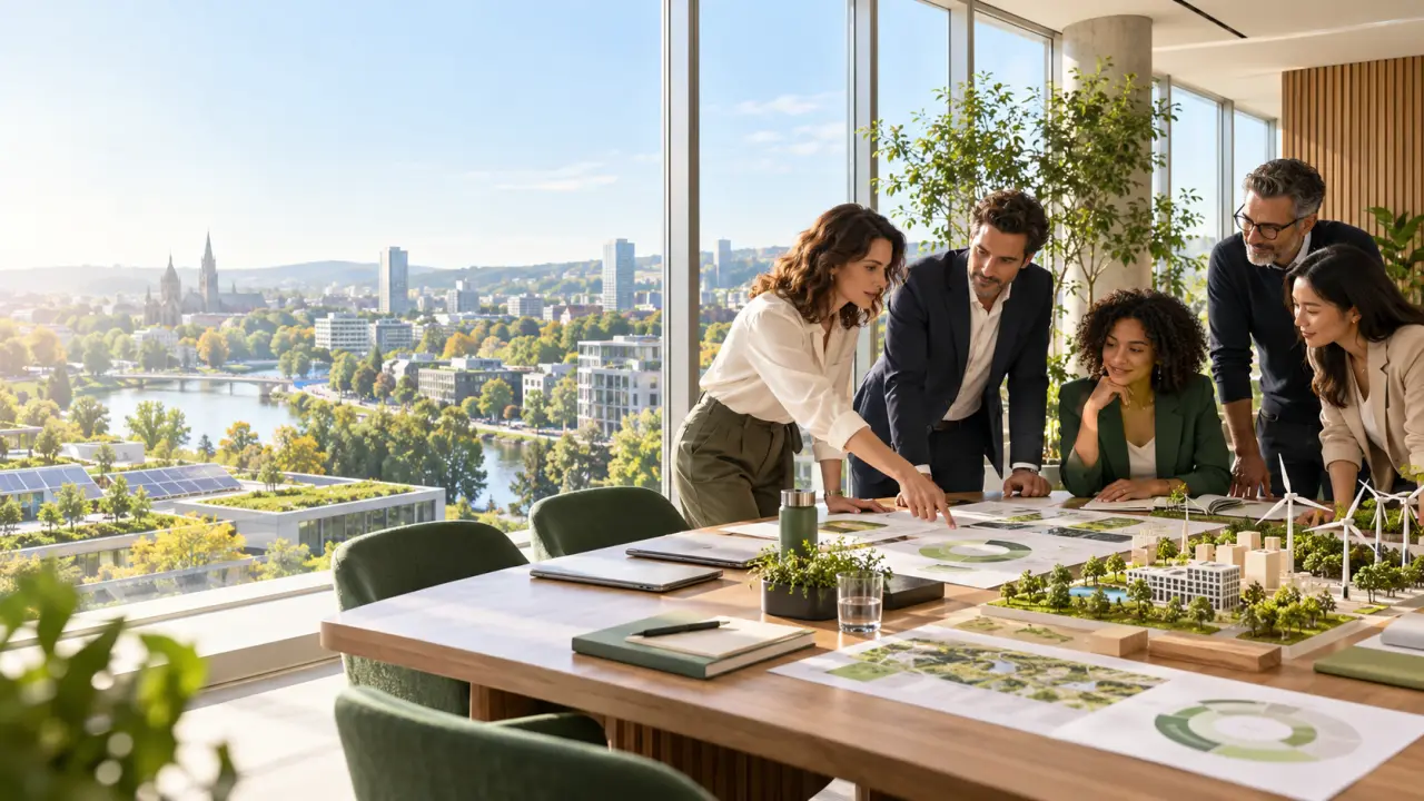 Équipe dirigeante analysant un tableau de bord carbone en entreprise