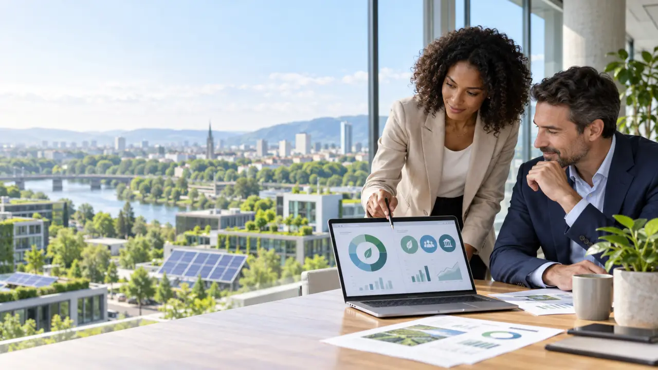 Dirigeants analysant des indicateurs carbone et ESG dans une entreprise